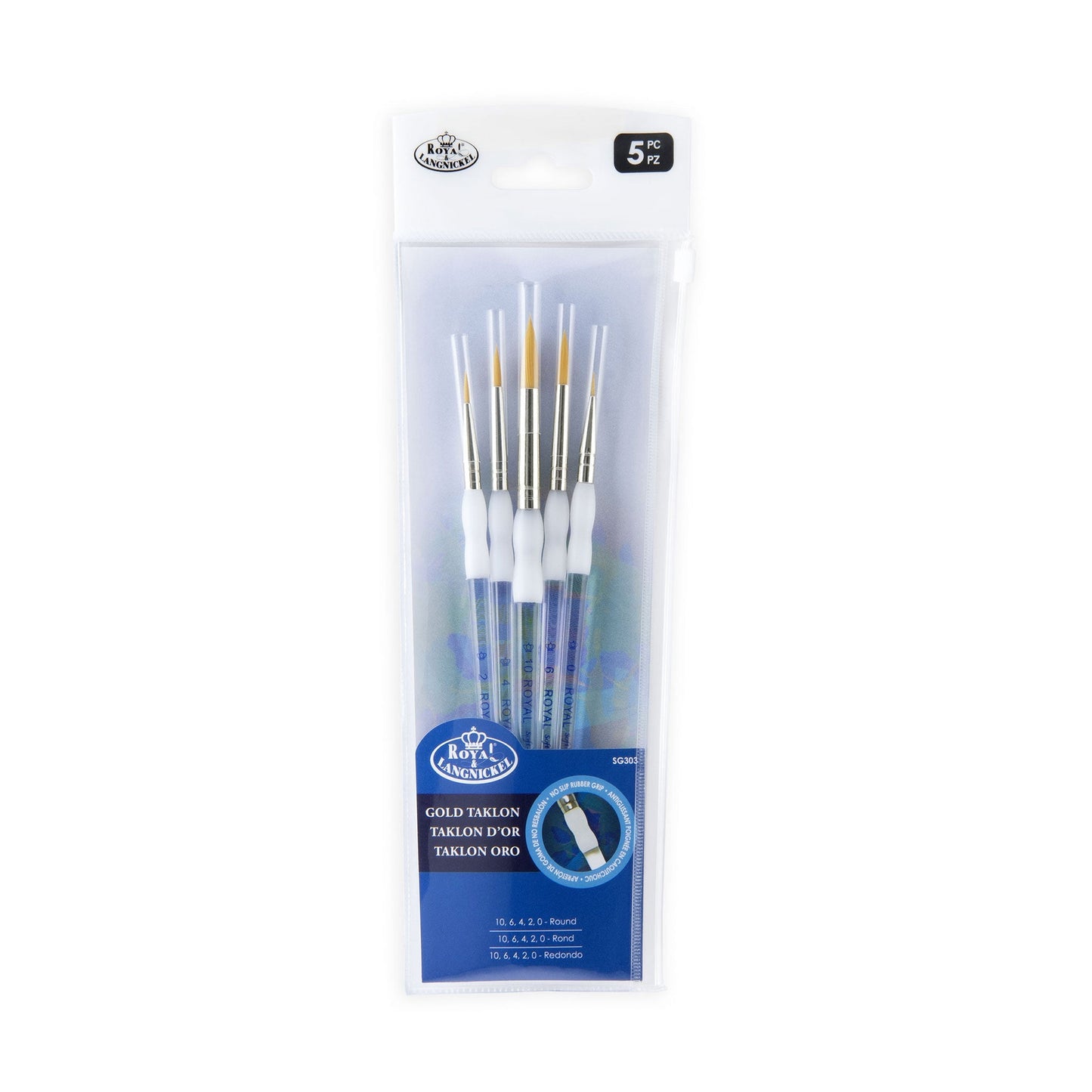 SG303 - Soft-Grip™ 5pc Golden Taklon Round Brush Set packaging front