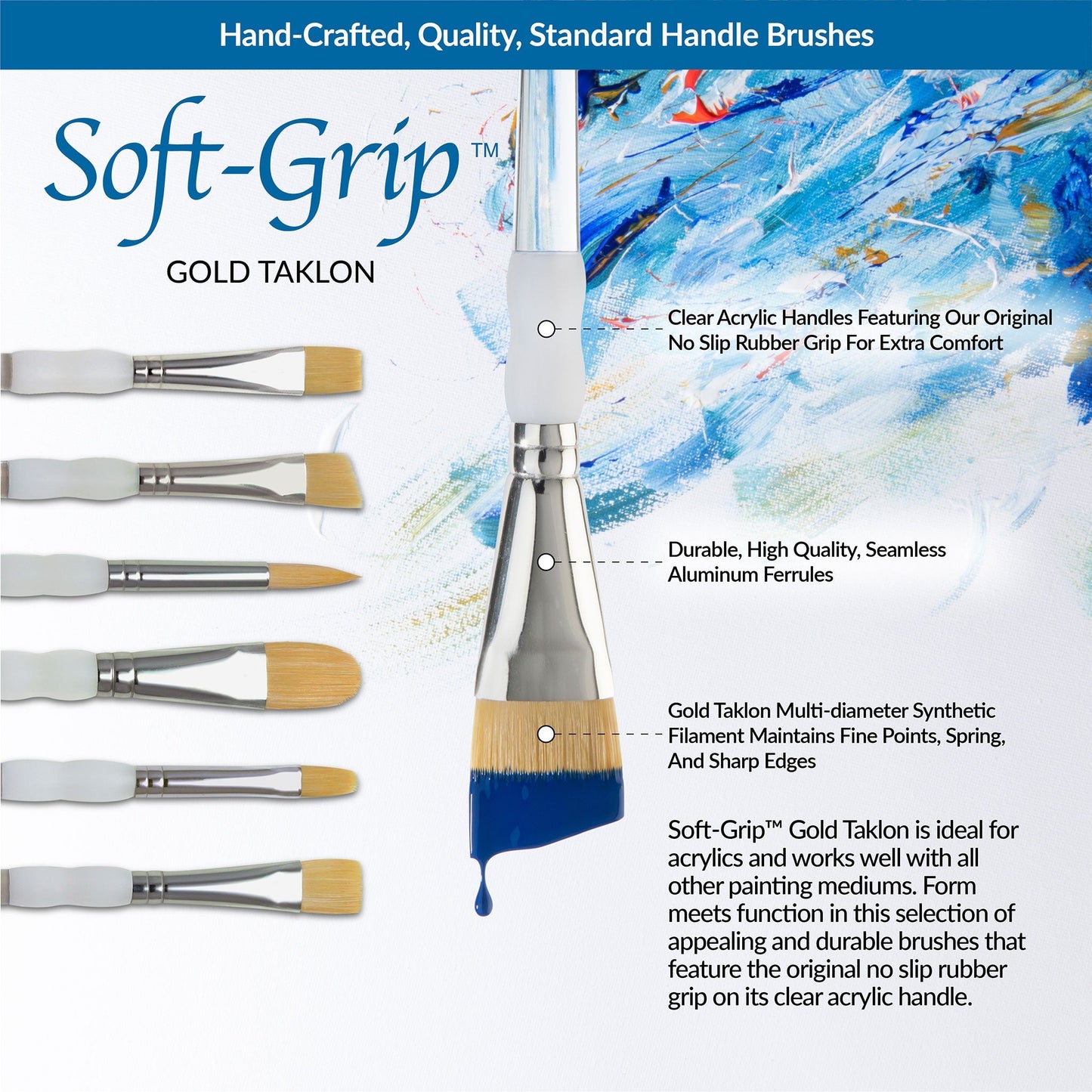 SG304 - Soft-Grip™ 5pc Golden Taklon Shader/Wash Brush Set infographic 1