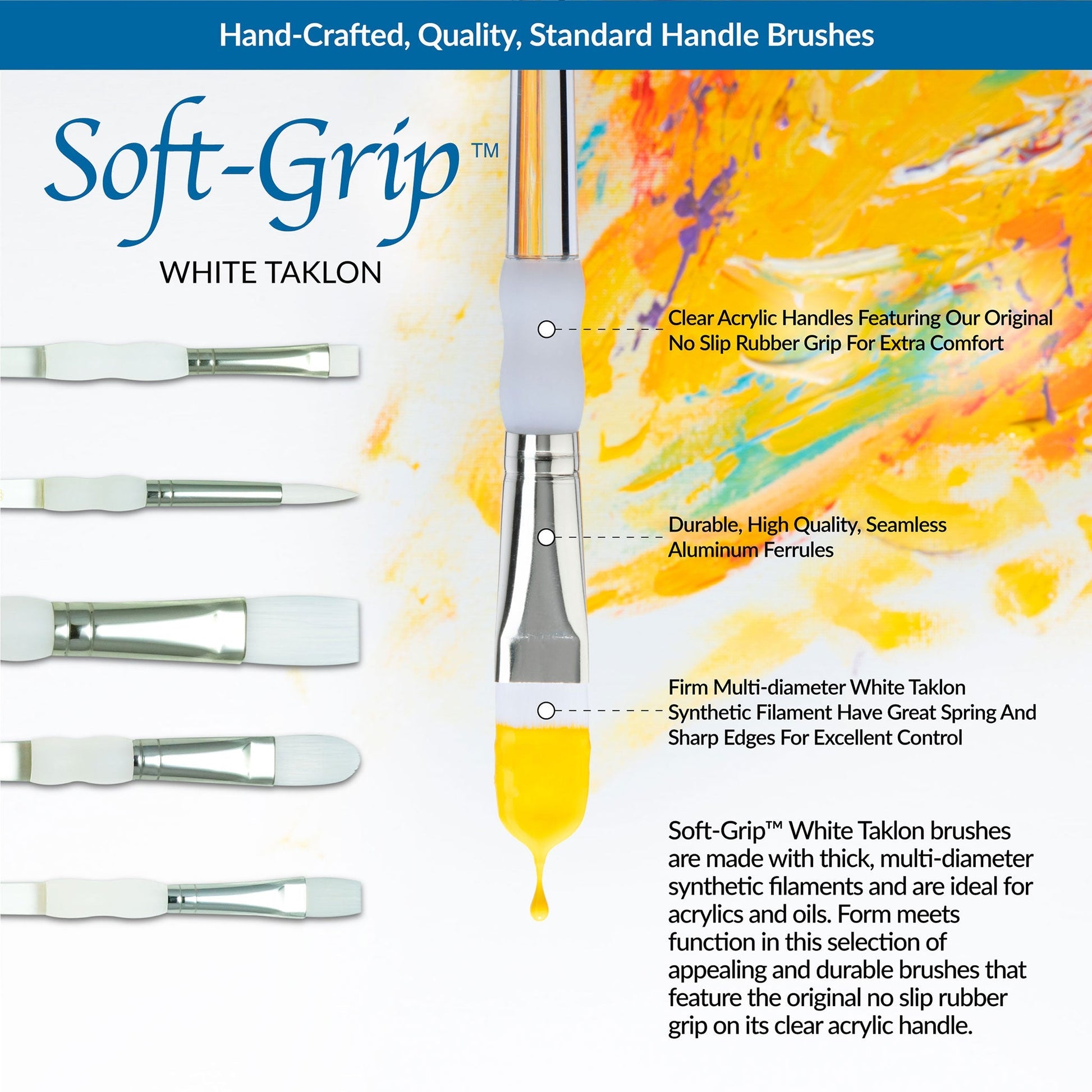 SG305 - Soft-Grip™ 5pc White Taklon Variety Brush Set infographic 1