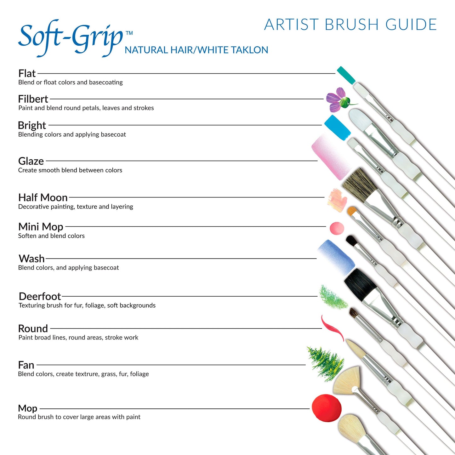 SG305 - Soft-Grip™ 5pc White Taklon Variety Brush Set infographic 2