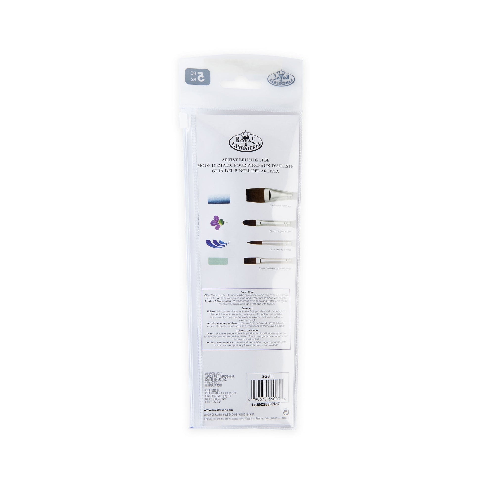 SG311 - Soft-Grip™ 5pc Synthetic Sable Variety Brush Set packaging back