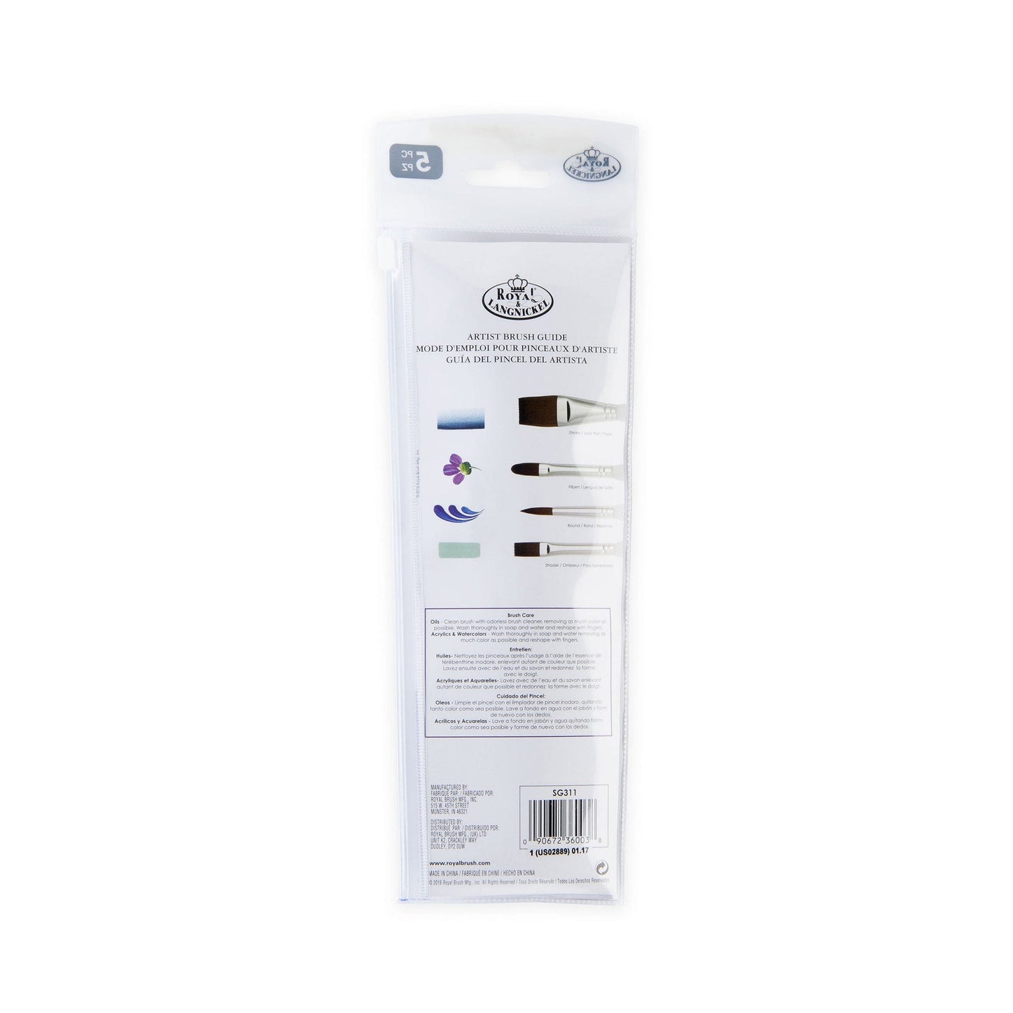 SG311 - Soft-Grip™ 5pc Synthetic Sable Variety Brush Set packaging back