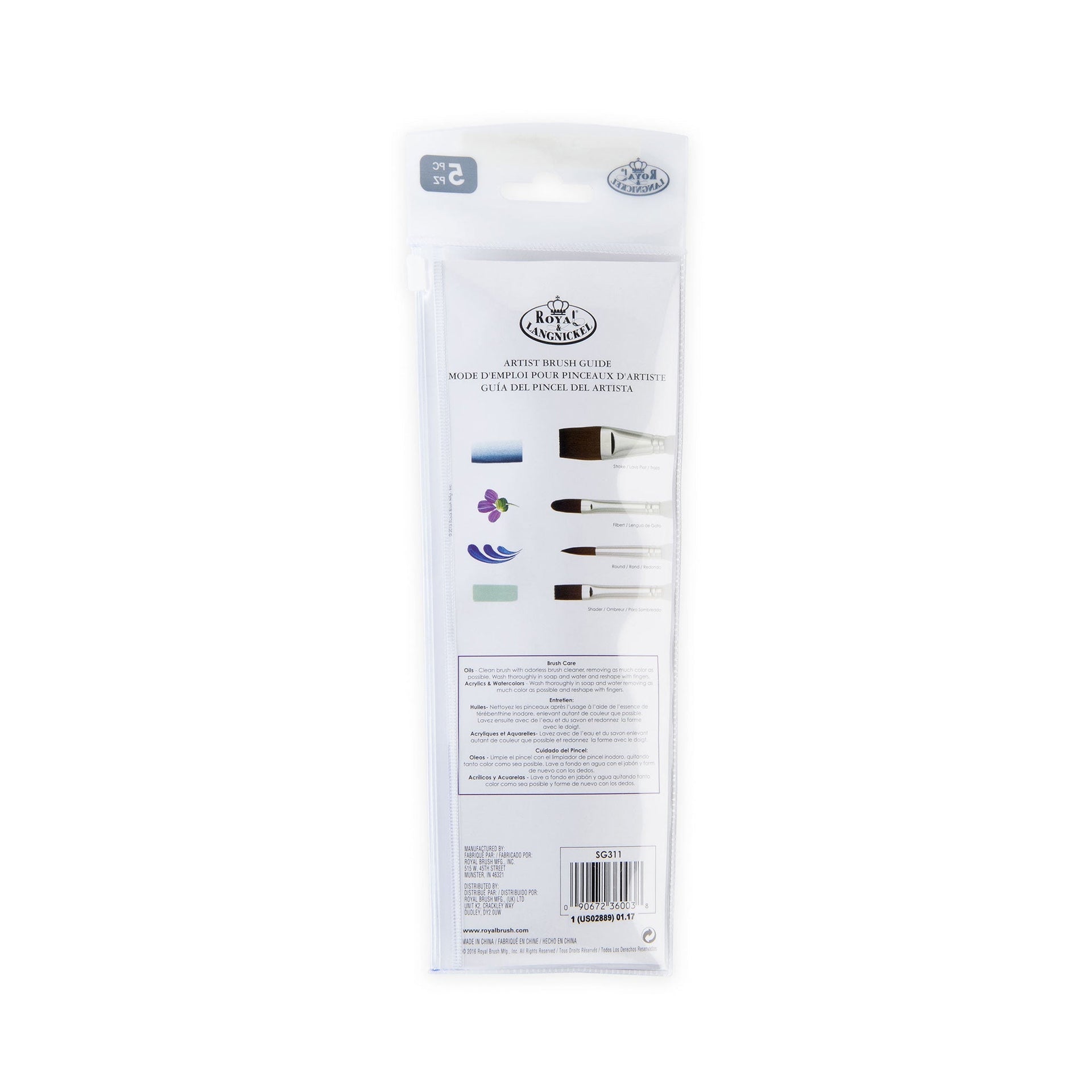 SG311 - Soft-Grip™ 5pc Synthetic Sable Variety Brush Set packaging back