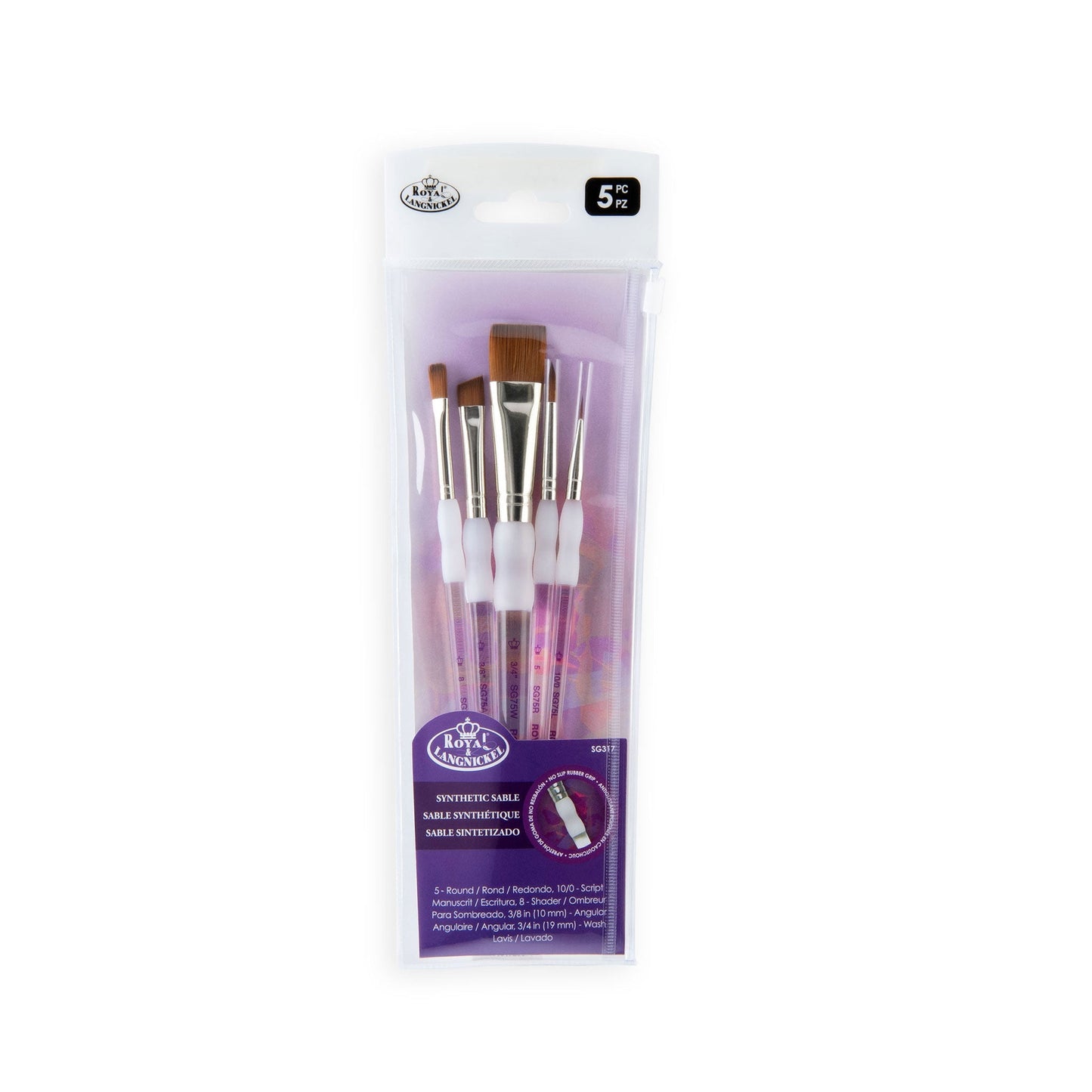 SG317 - Soft-Grip™ 5pc Synthetic Sable Variety Brush Set packaging front