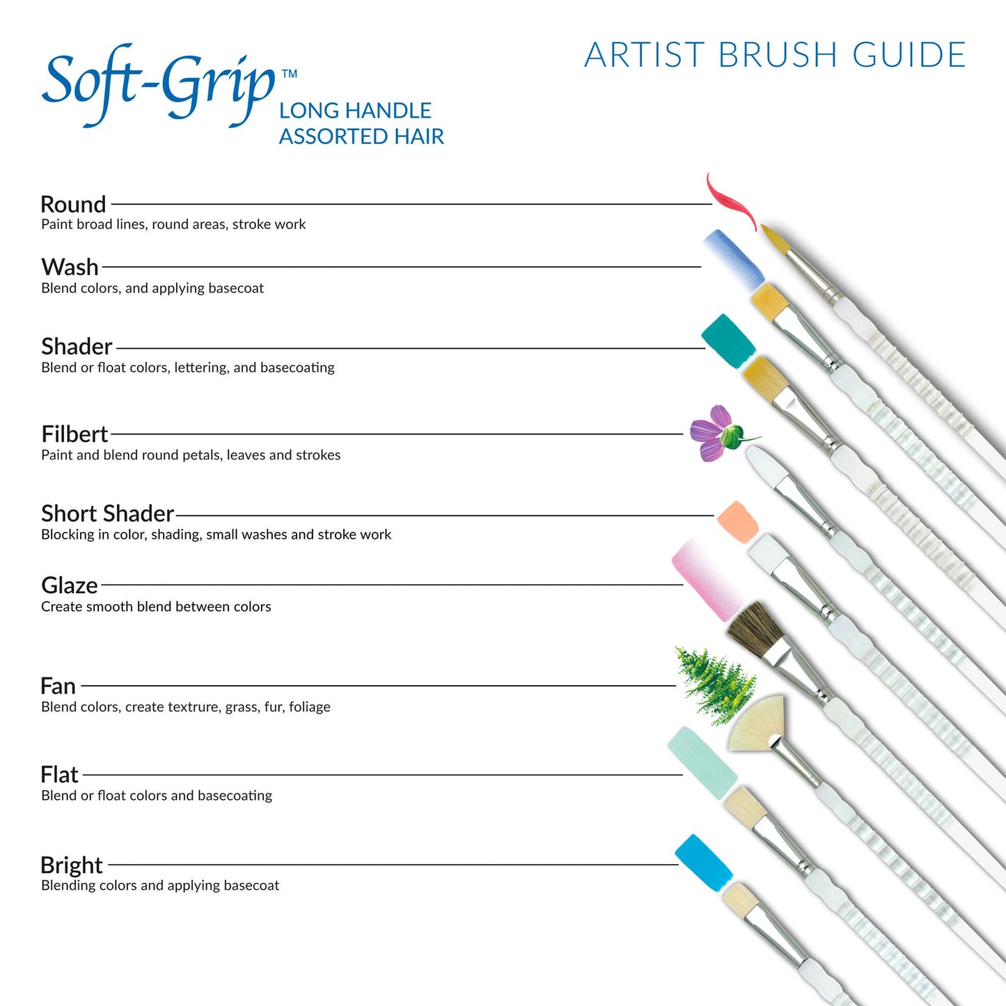 SG501 - Soft-Grip™ 5pc Long Handle Taklon Variety Brush Set infographic 2