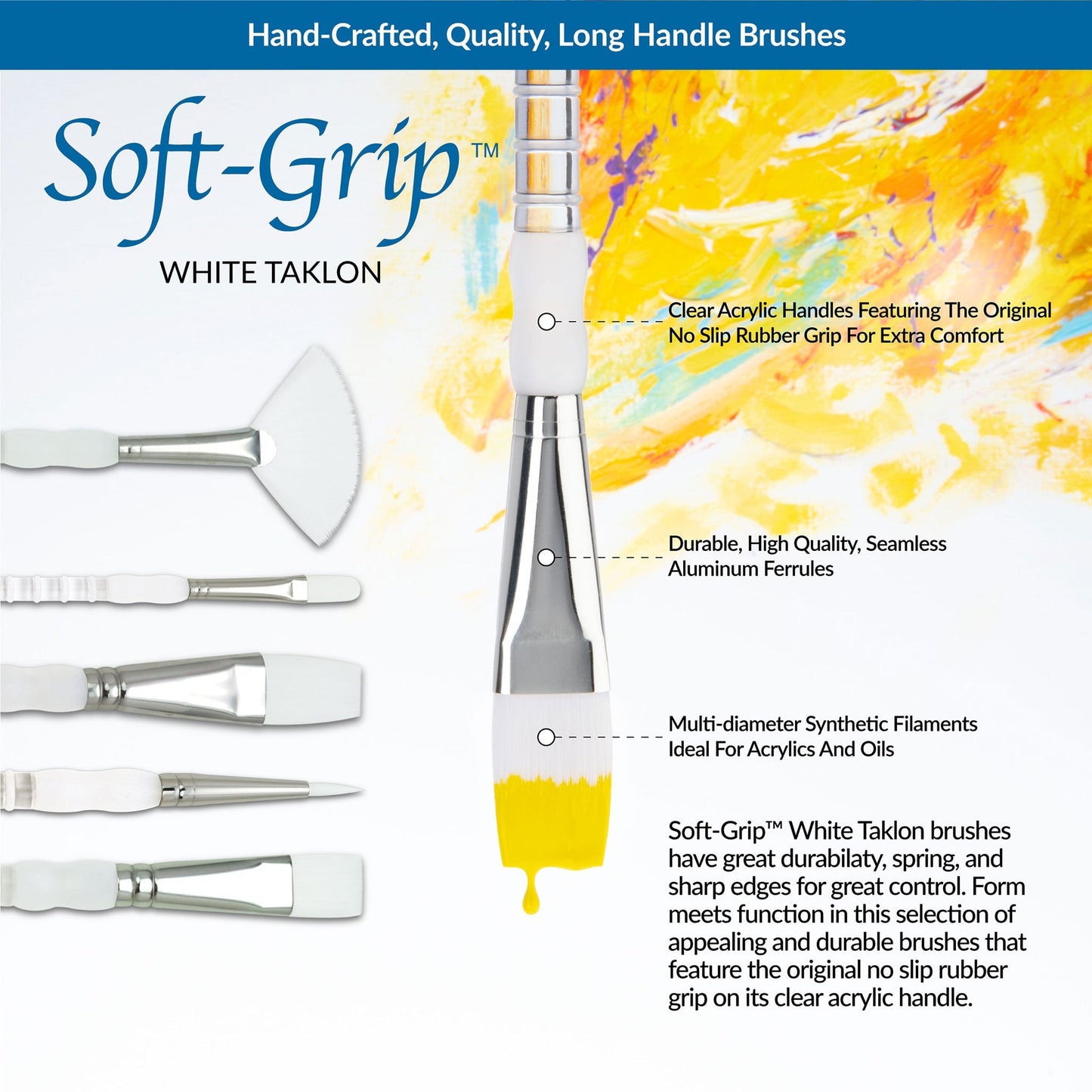 SG502 - Soft-Grip™ 5pc Long Handle White Taklon Variety Brush Set infographic 1