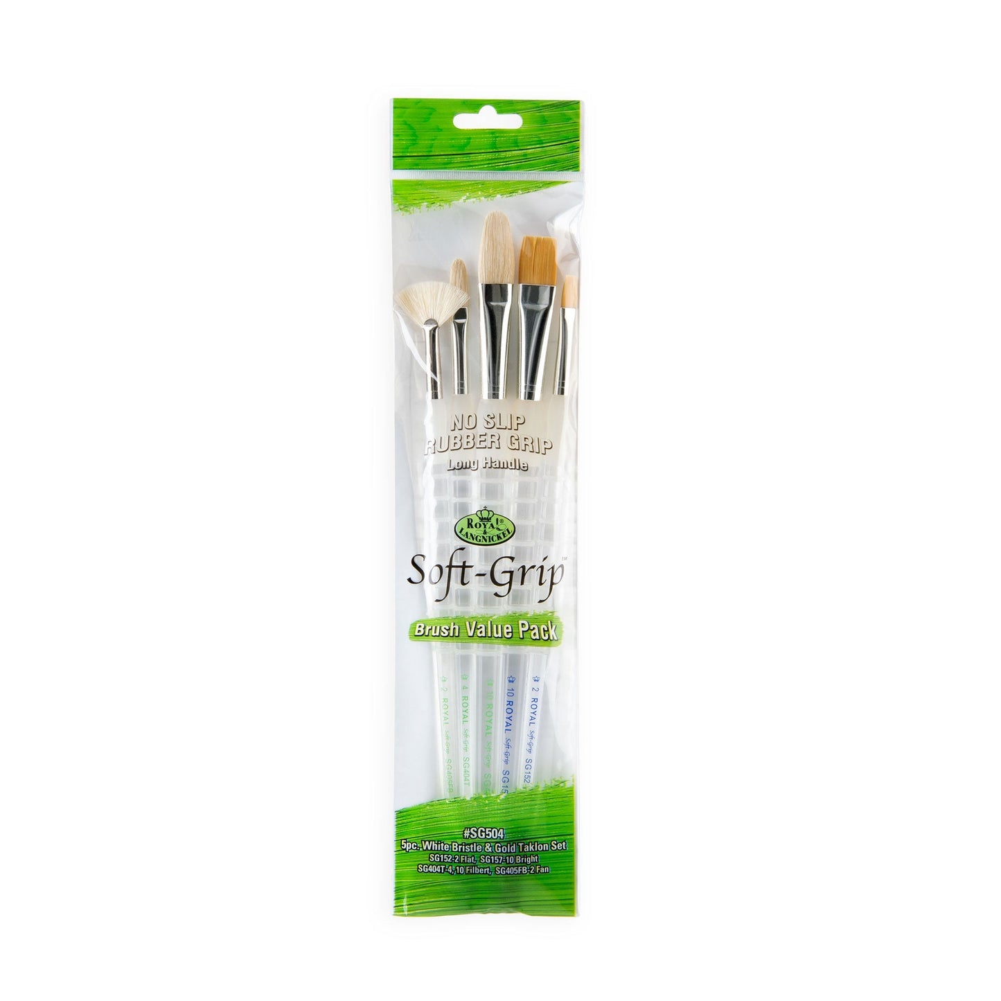 SG504 - Soft-Grip™ 5pc Long Handle Golden Taklon/Bristle Variety Brush Set packaging front