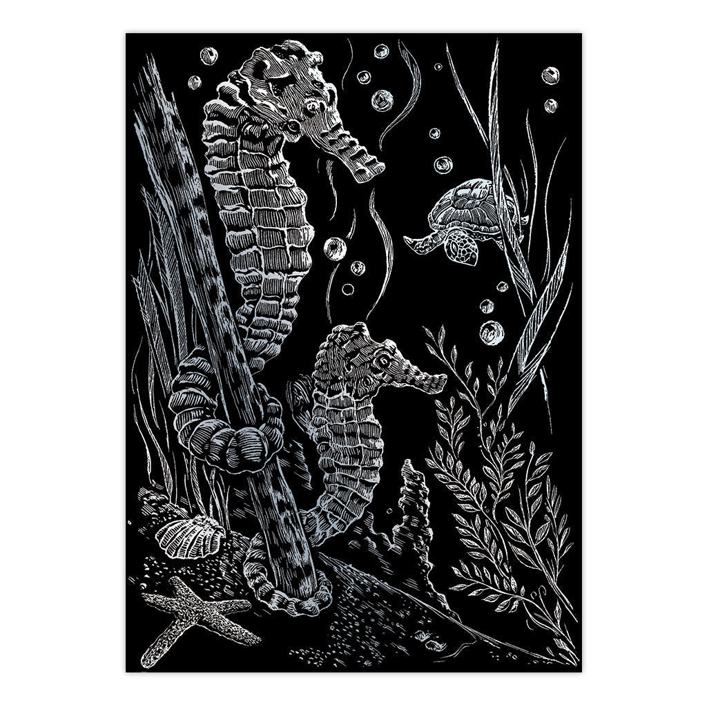 SILMIN-101 | Engraving Art™ 5" x 7" Sea Horses Silver Foil Project