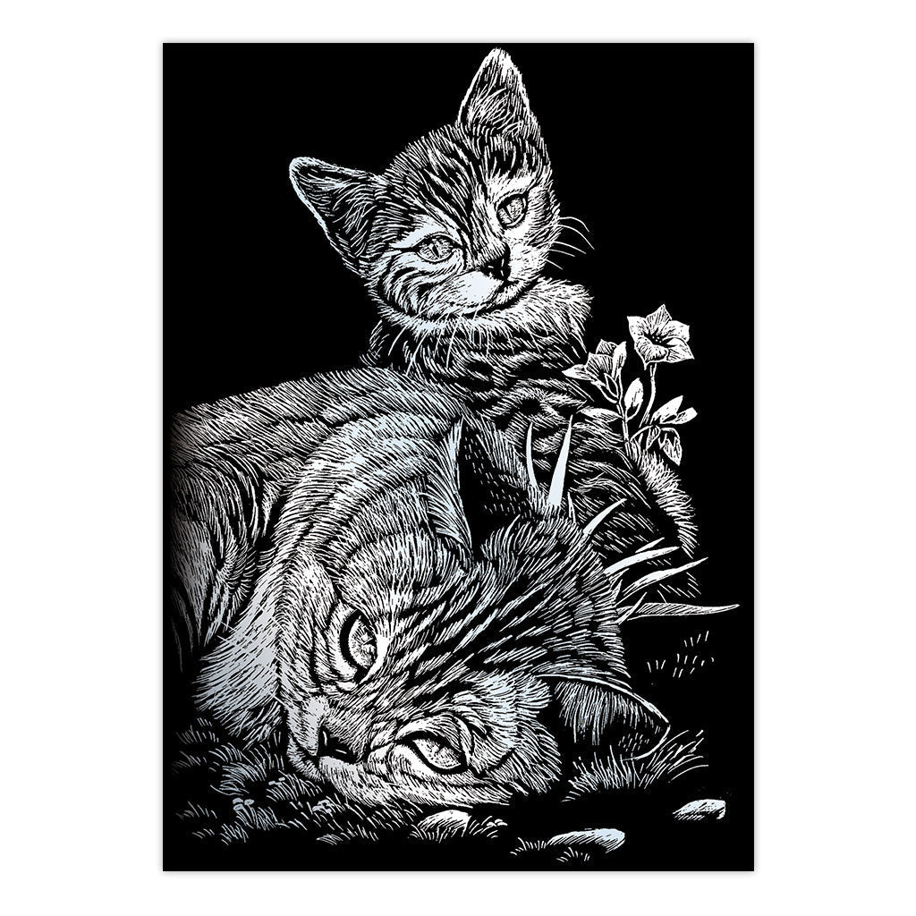 SILMIN-102 | Engraving Art™ 5" x 7" Tabby Cat & Kitten Silver Foil Project