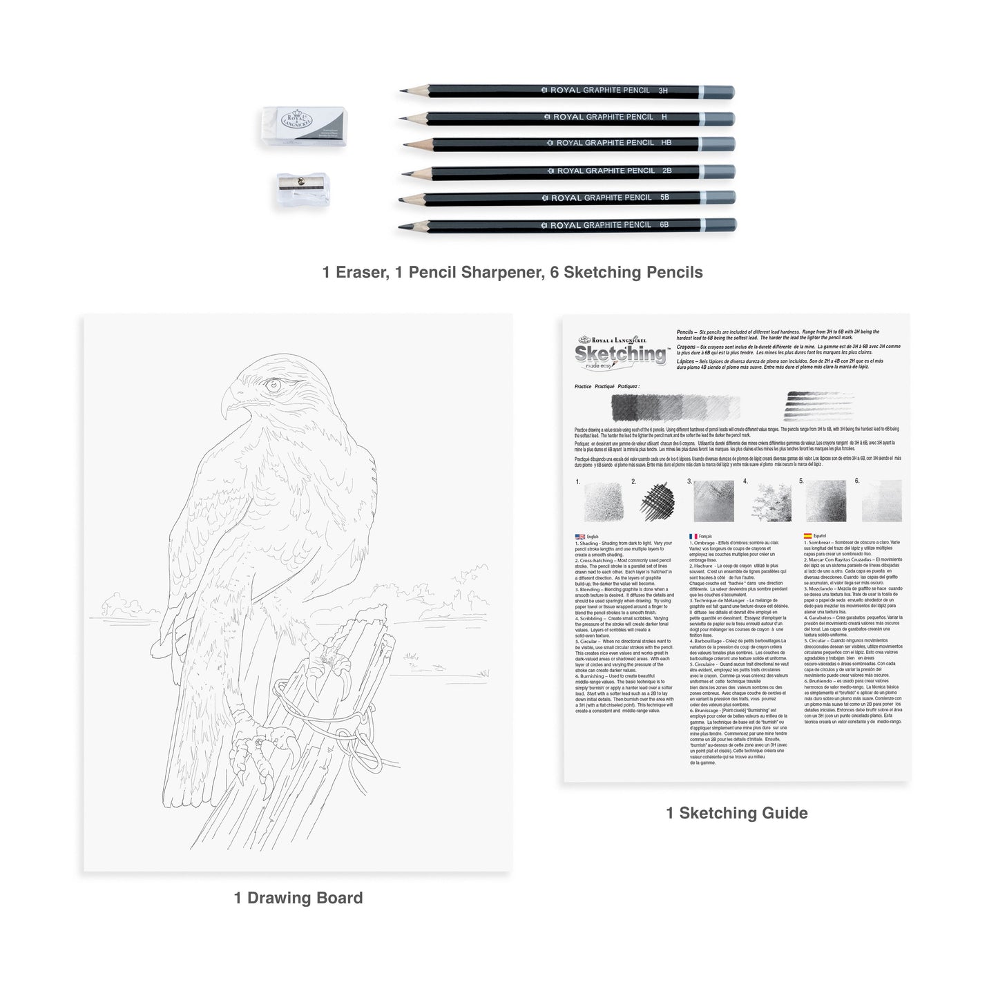 SKBN24 | Sketching Made Easy™ 10pc 8.75" x 11.75" Red Tailed Hawk Sketching Art Project