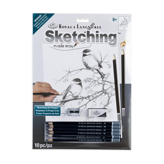 SKBN25 | Sketching Made Easy™ 10pc 8.75" x 11.75" Chickadees with Winter Berries Sketching Art Project