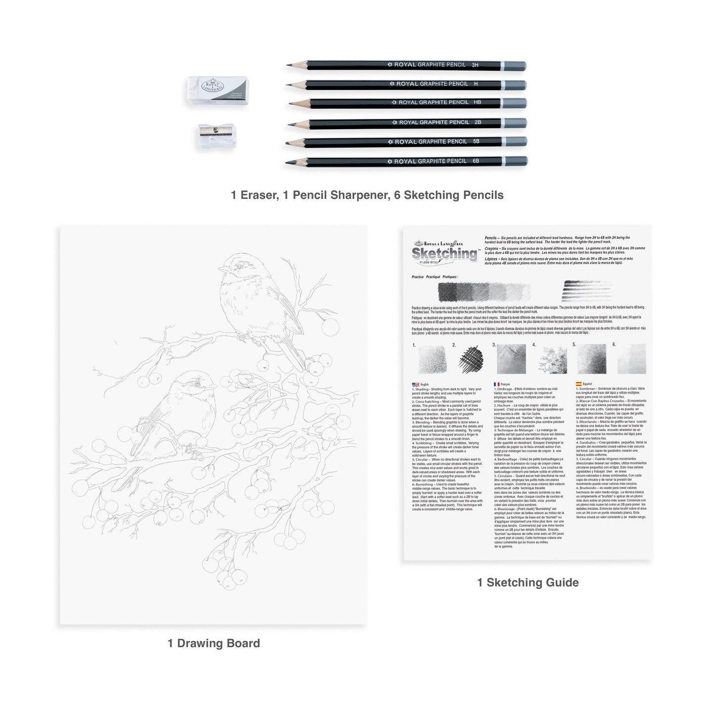 SKBN25 | Sketching Made Easy™ 10pc 8.75" x 11.75" Chickadees with Winter Berries Sketching Art Project