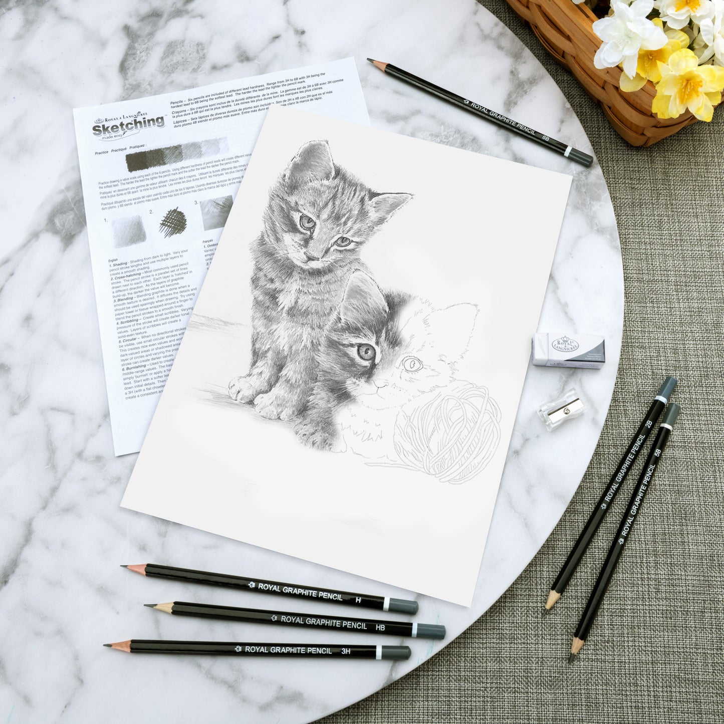 SKBN26 | Sketching Made Easy™ 10pc 8.75" x 11.75" Kittens with Ball of Yarn Sketching Art Project