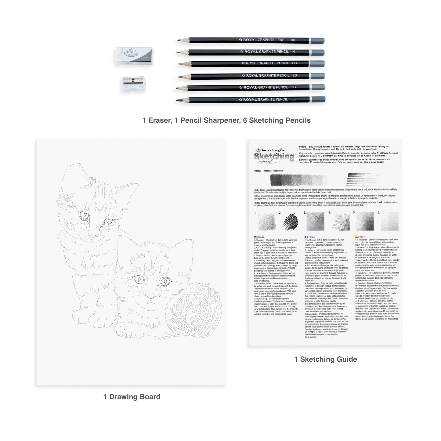 SKBN26 | Sketching Made Easy™ 10pc 8.75" x 11.75" Kittens with Ball of Yarn Sketching Art Project