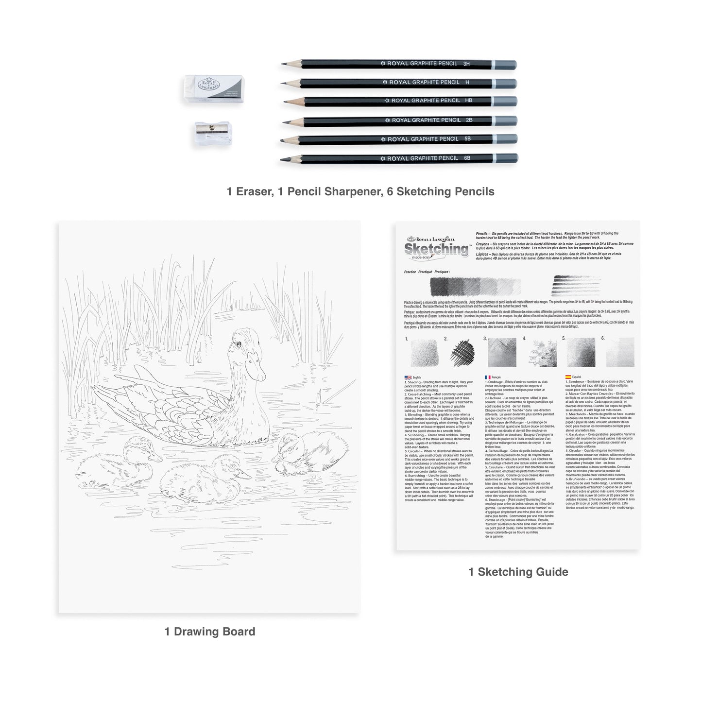 SKBN29 | Sketching Made Easy™ 10pc 8.75" x 11.75" Ducklings in Water Sketching Art Project