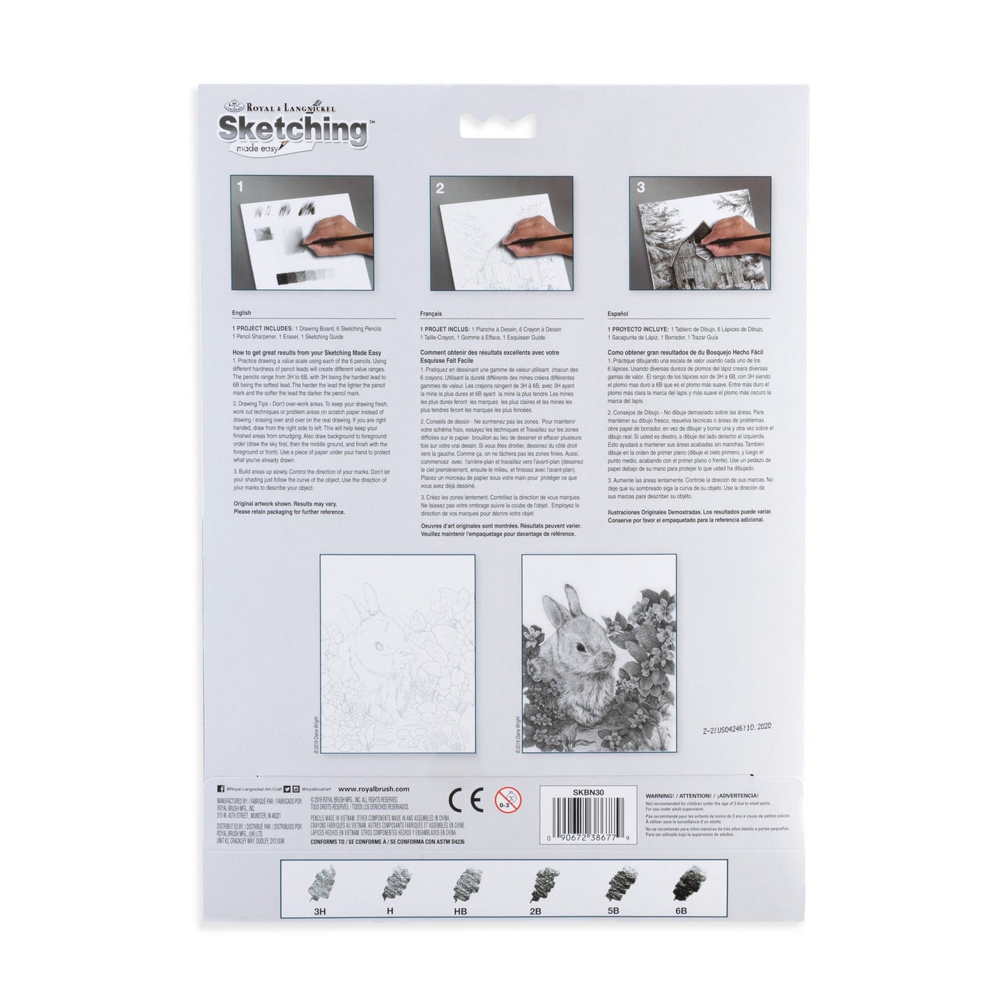SKBN30 | Sketching Made Easy™ 10pc 8.75" x 11.75" Bunny in Violets Sketching Art Project