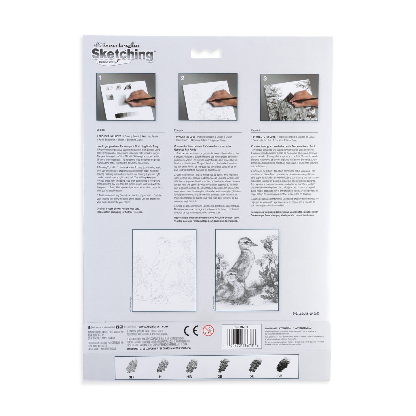 SKBN31 | Sketching Made Easy™ 10pc 8.75" x 11.75" Ducklings, Dandelions and Bee Sketching Art Project