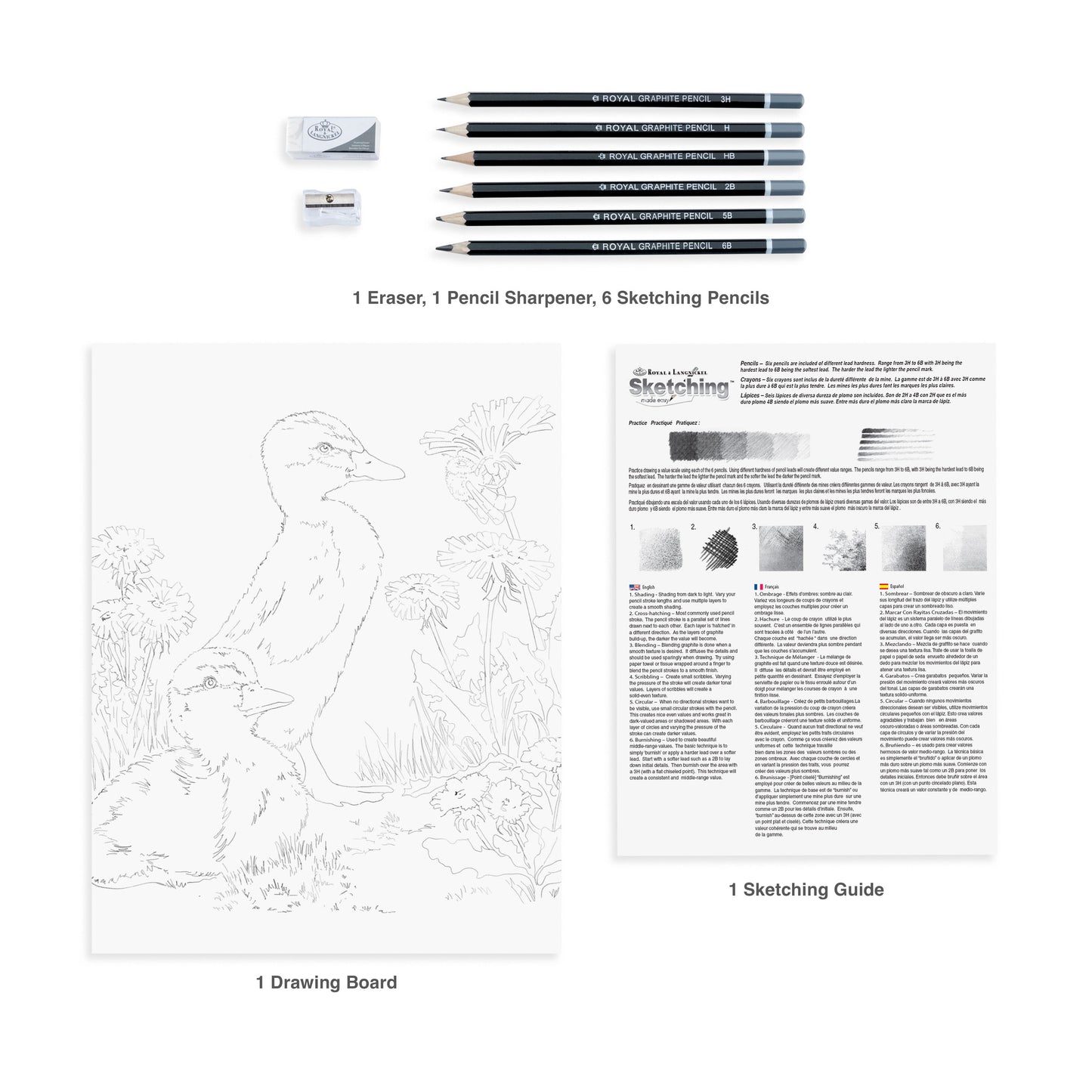 SKBN31 | Sketching Made Easy™ 10pc 8.75" x 11.75" Ducklings, Dandelions and Bee Sketching Art Project