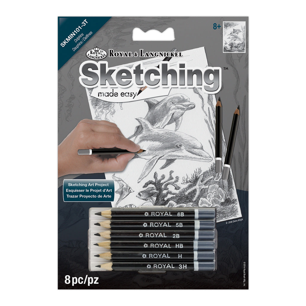 SKMIN-101 - Sketching Made Easy™ Dolphins 8pc 5" x 7" Sketching Art Project