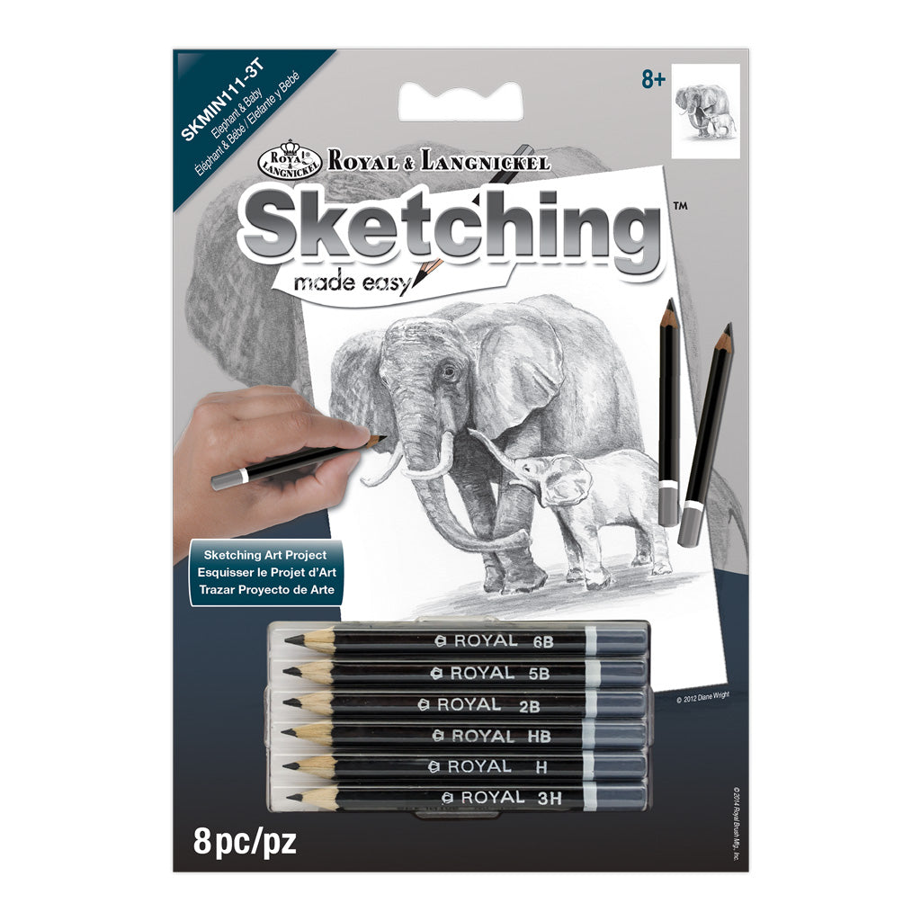 SKMIN-111 - Sketching Made Easy™ Elephant & Baby 8pc 5" x 7" Sketching Art Project