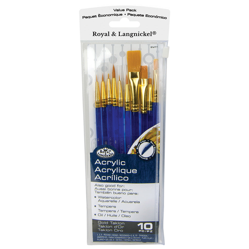 SVP1-SIA - Gold Taklon 10pc Variety Acrylic Brush Value Pack