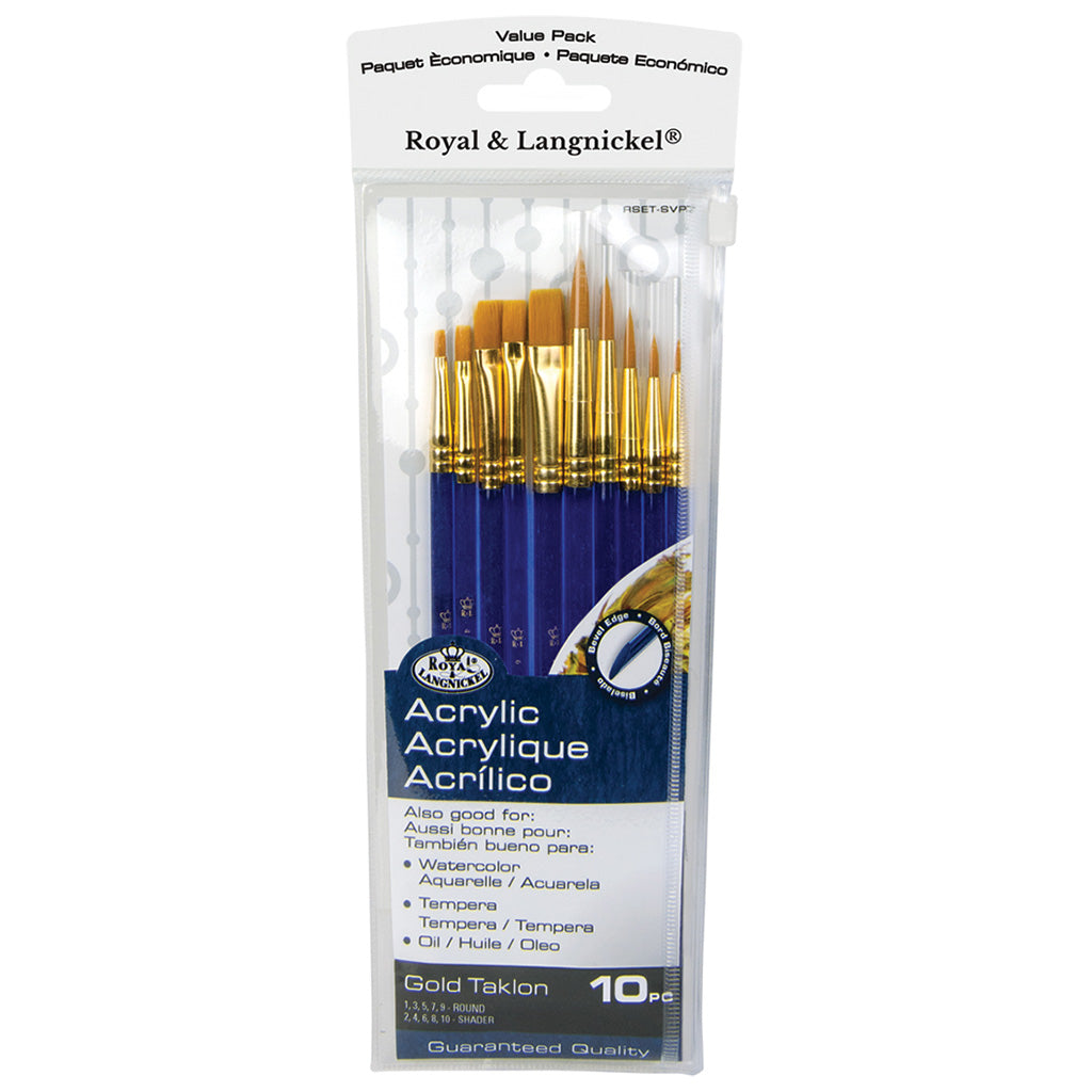 SVP7-SIA - Gold Taklon 10pc Round/Shader Acrylic Brush Value Pack