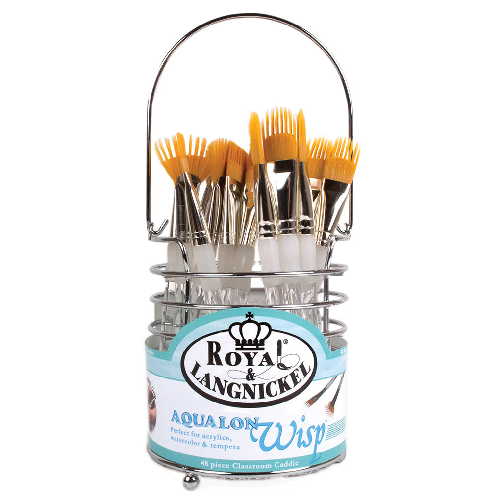 WISPCAD-48 - Aqualon Wisp™ 48pc Golden Taklon Brush Classroom Caddie