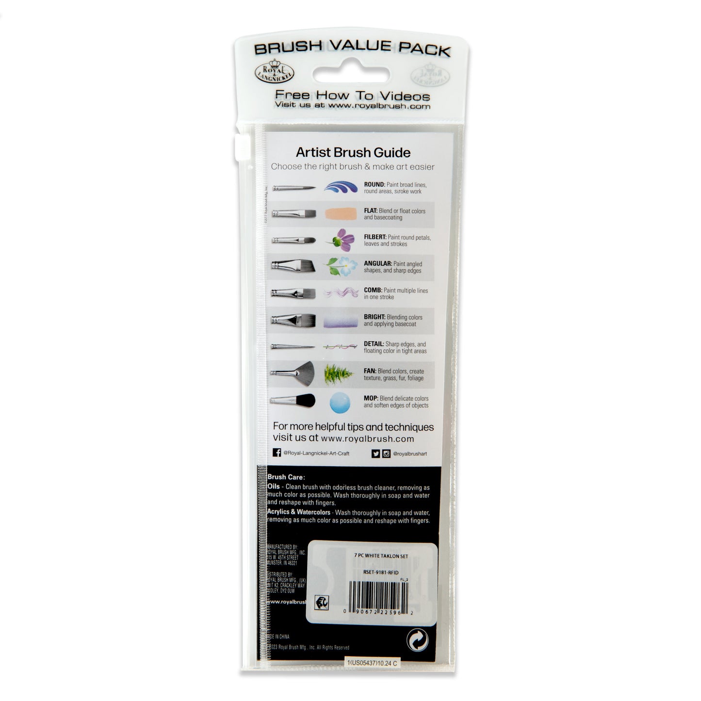 WAL-RSET-9181-RFID | Royal & Langnickel 7pc White Taklon Variety Brush Set