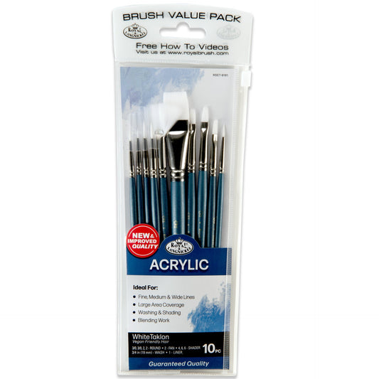 WAL-RSET-9181-RFID | Royal & Langnickel 10pc White Taklon Variety Brush Set