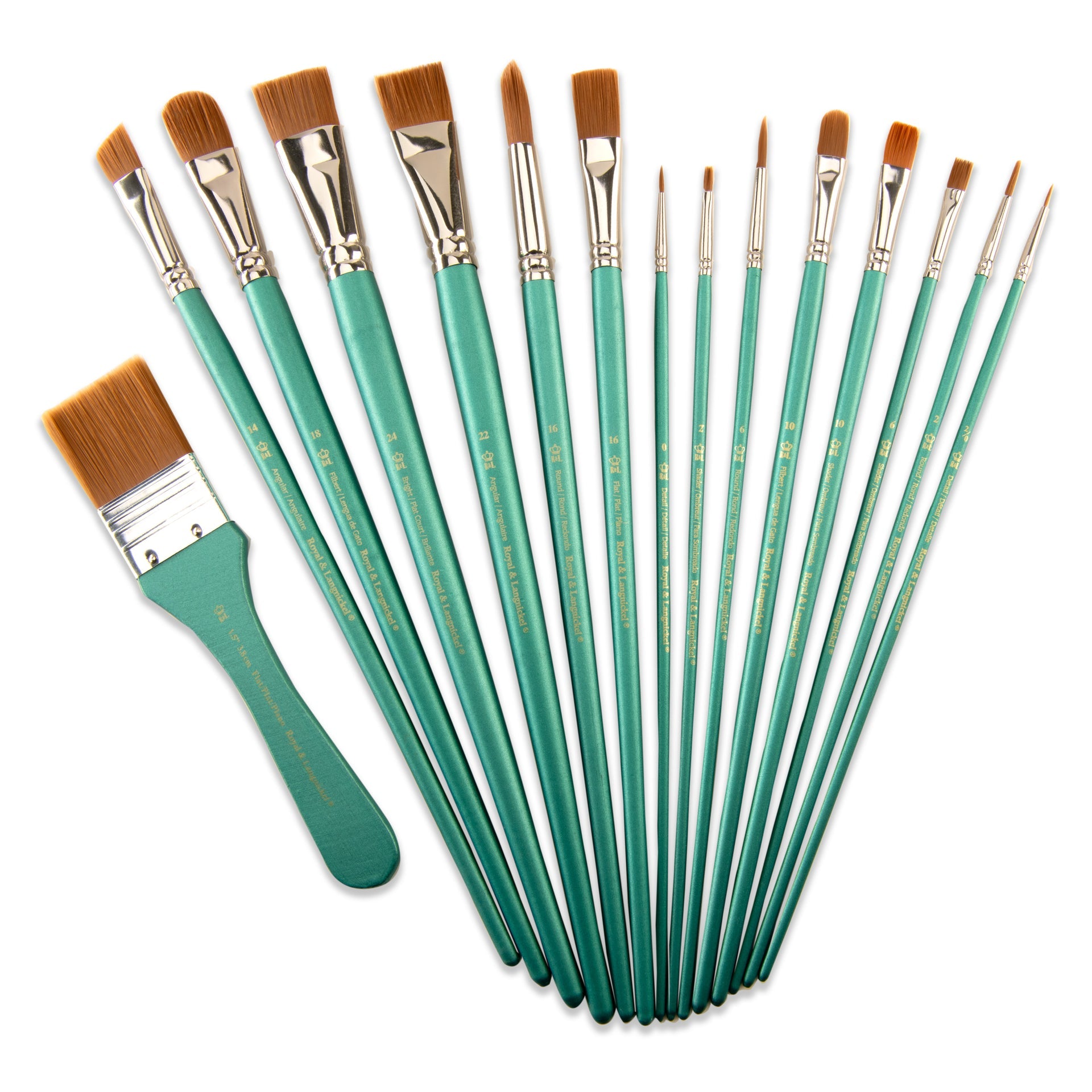 RSET-9404 | 15pc Brown Taklon Long Handle Variety Brush Set