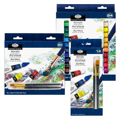 Royal & Langnickel Essentials Acrylic Painting Set, 12 - 12ml colors & 2  brushes, 14pc